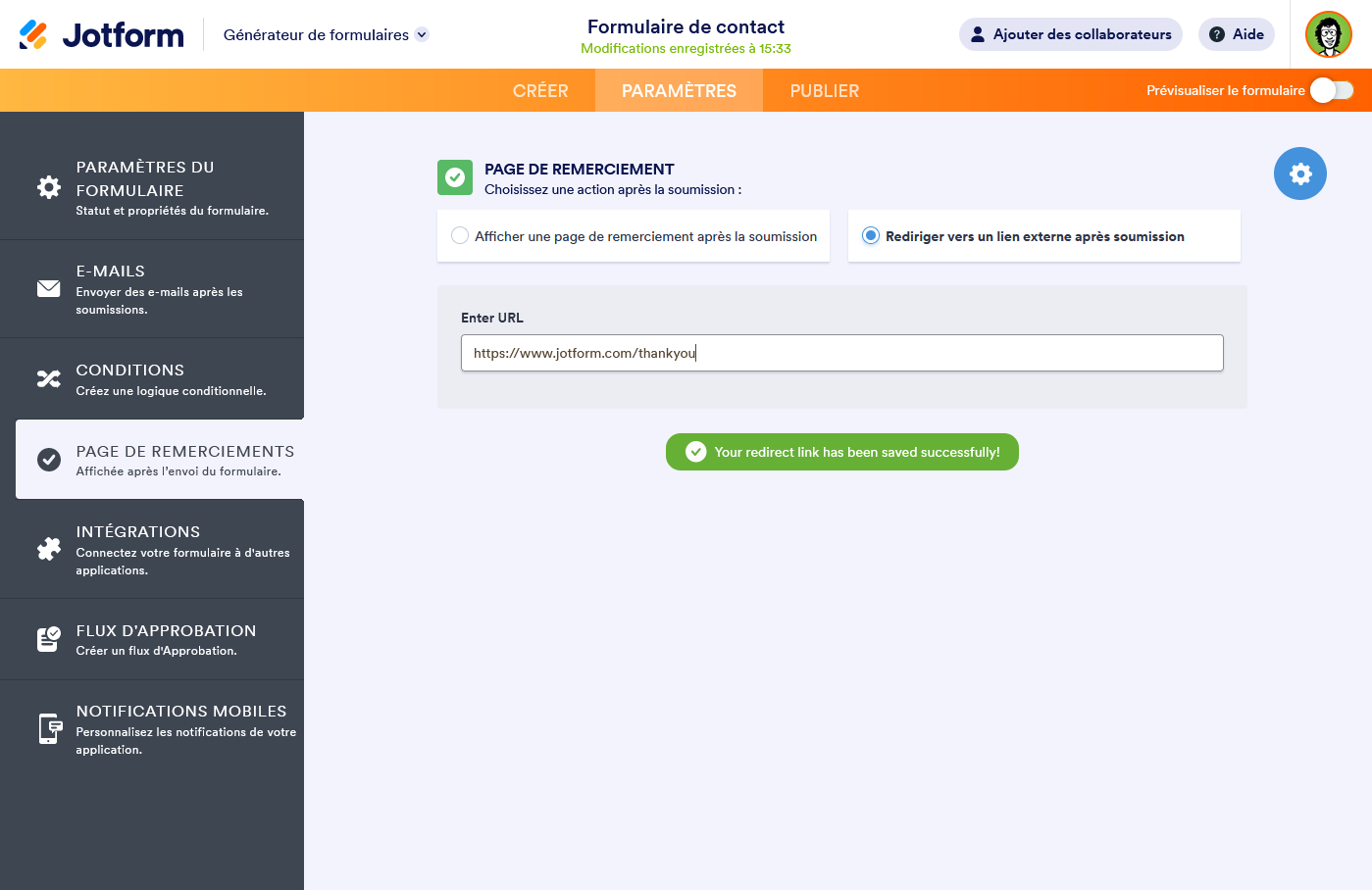 Configuration de la page de remerciement Image-3