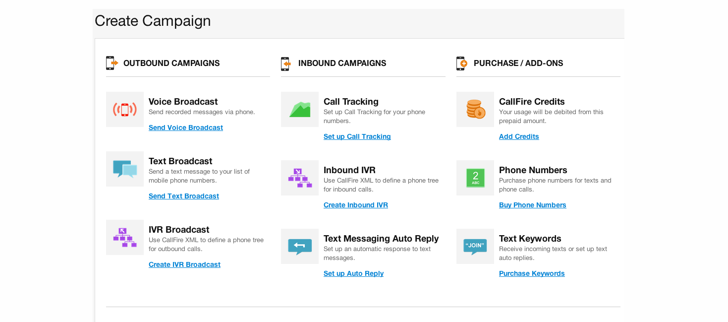 screenshot of callfire