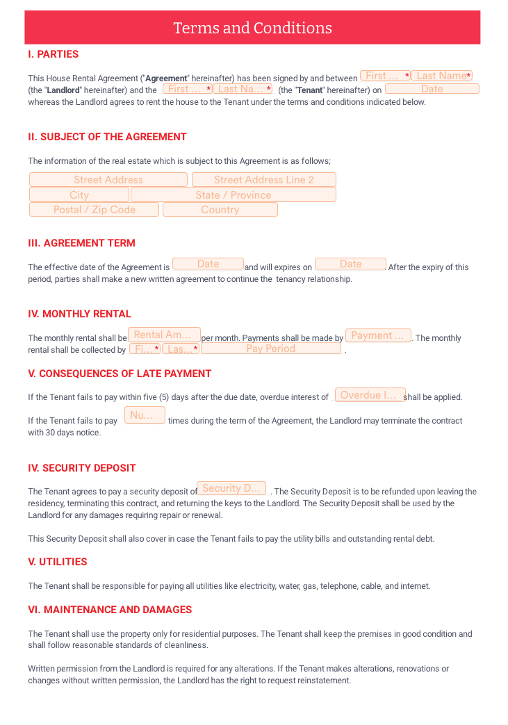 Image of House Rental Agreement Terms and Conditions Page