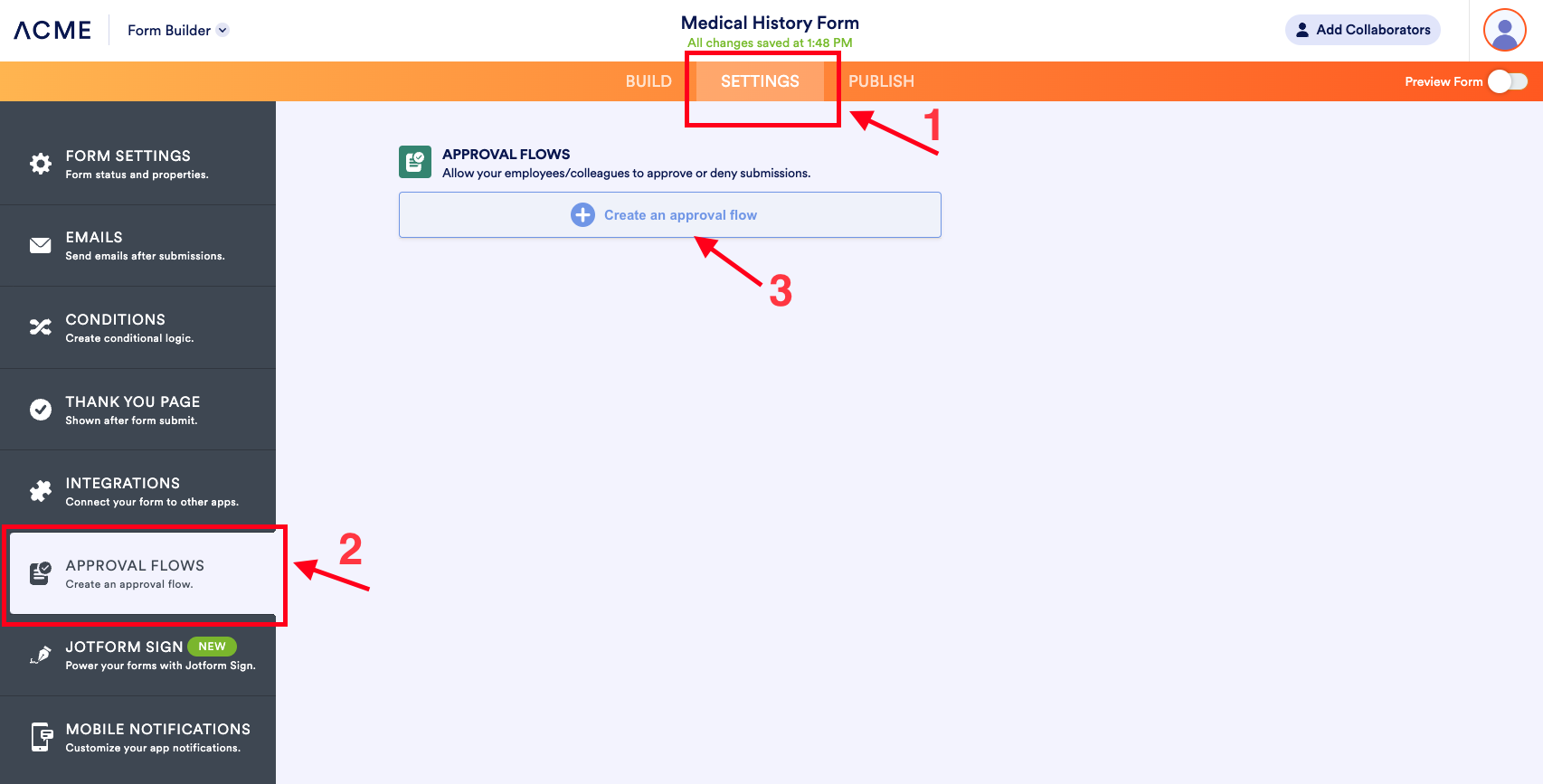medical history approval flows settings