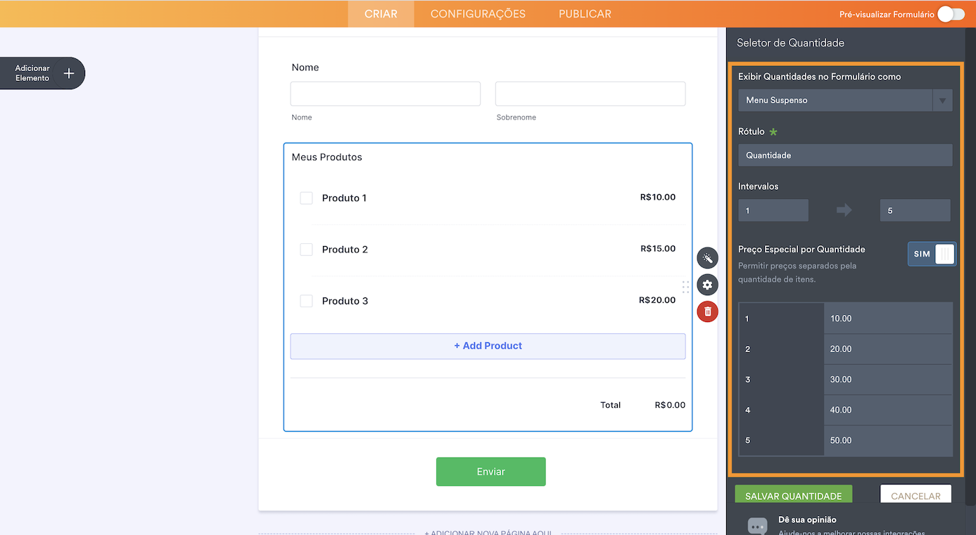 jotform-seletor-de-quantidade-produto