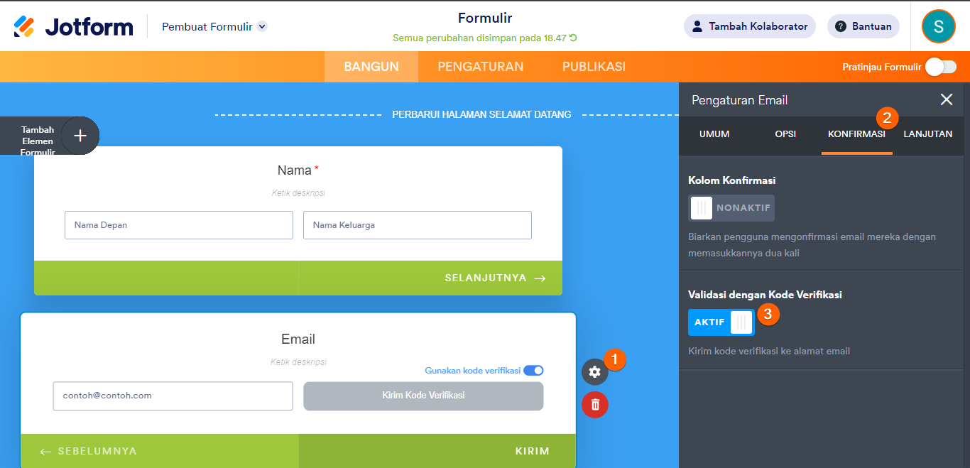 Verifikasi email pembangun formulir kartu