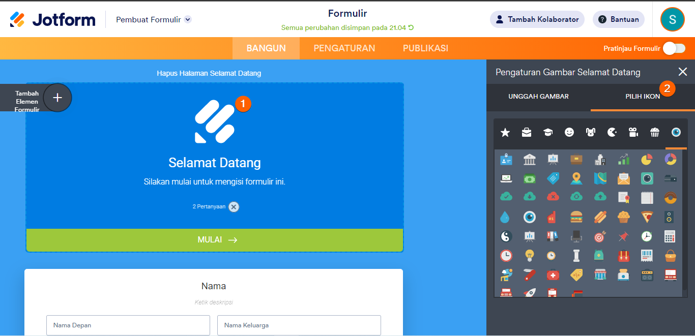Ikon halaman selamat datang pembangun formulir