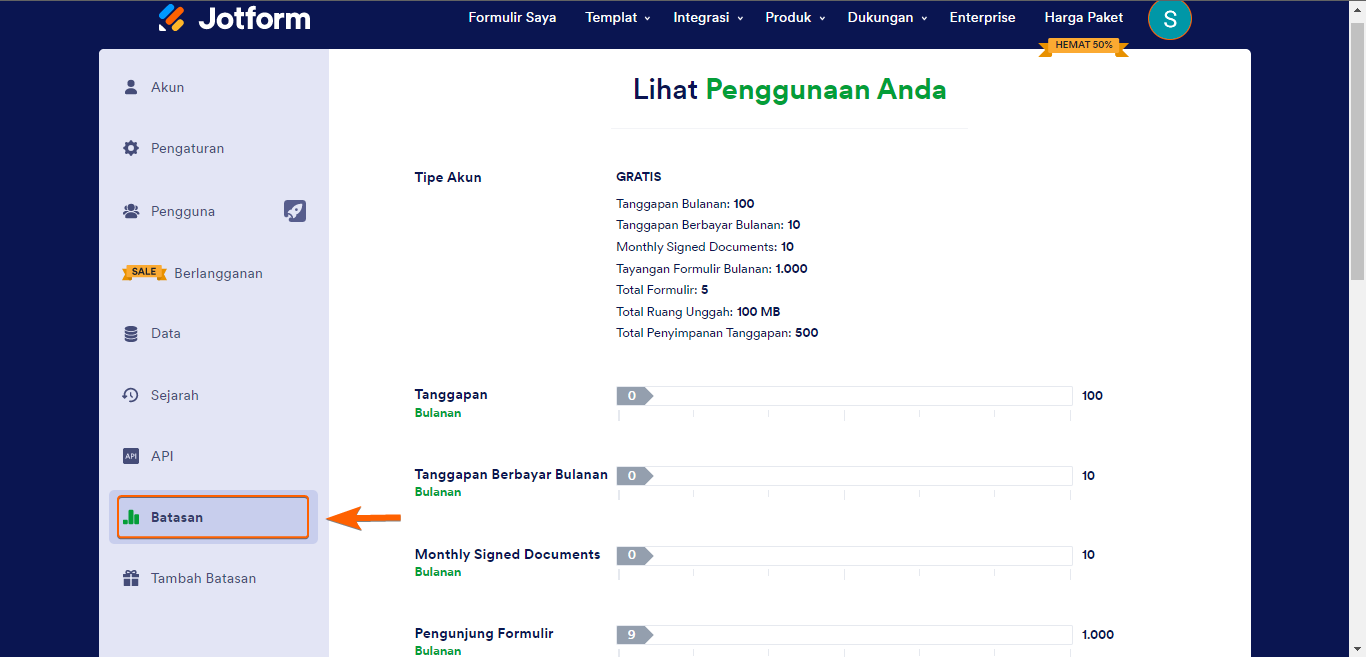 Penggunaan akun saya