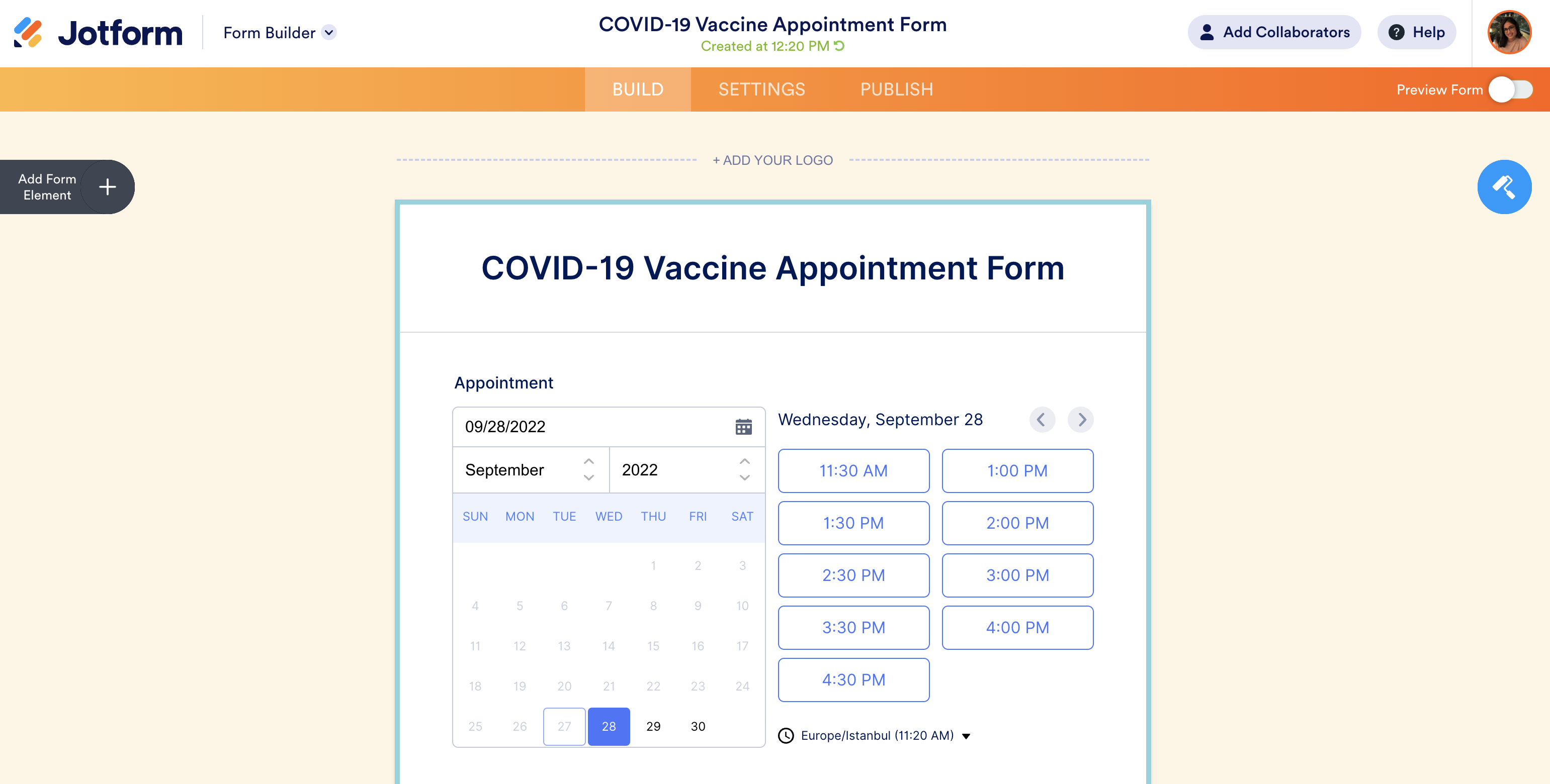 Image of Covid-19 Vaccine Appointment Form