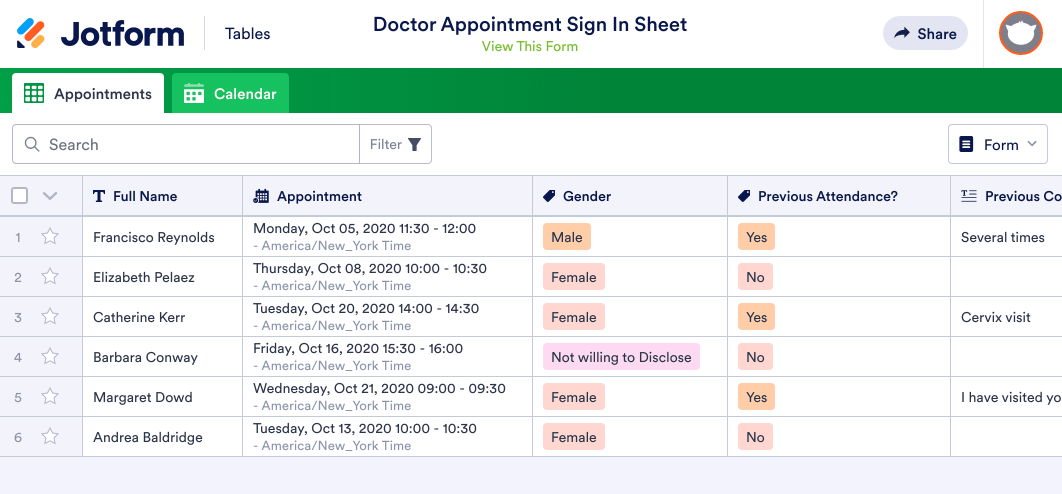 Image of Doctor Appointment Sign In Sheet