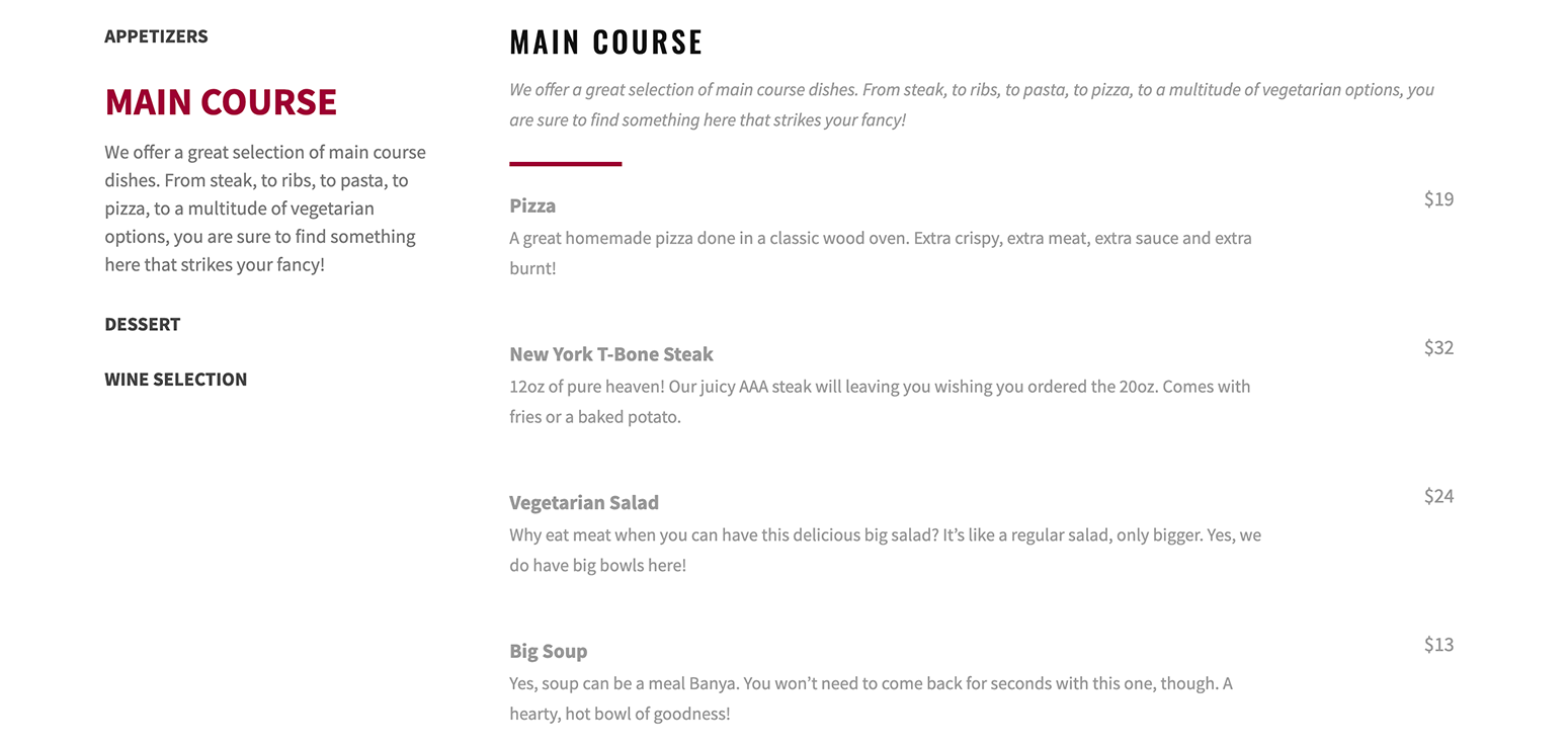 Image of Five Star Restaurant Menu Plug-in