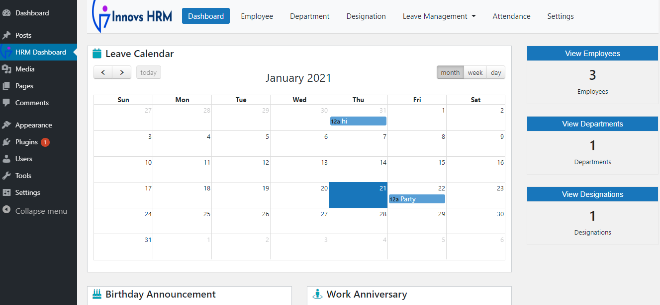 User Interface of Innovs HRM