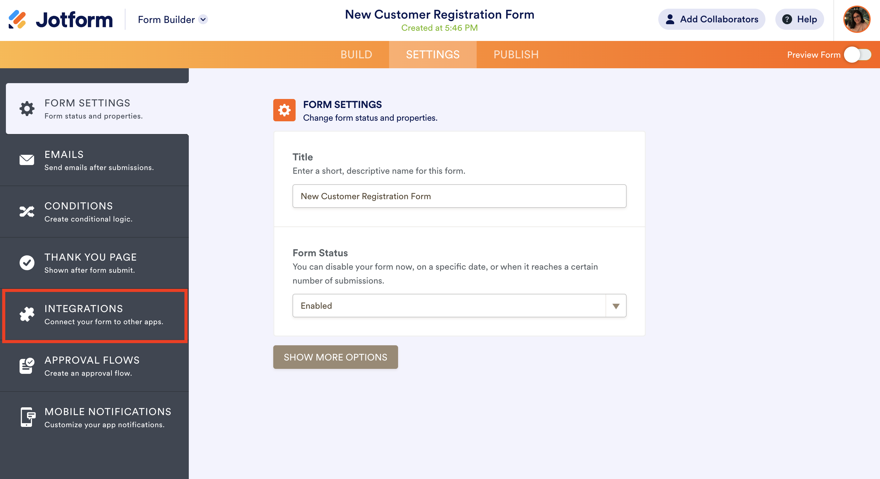 Screenshot of Jotform Integrations Page