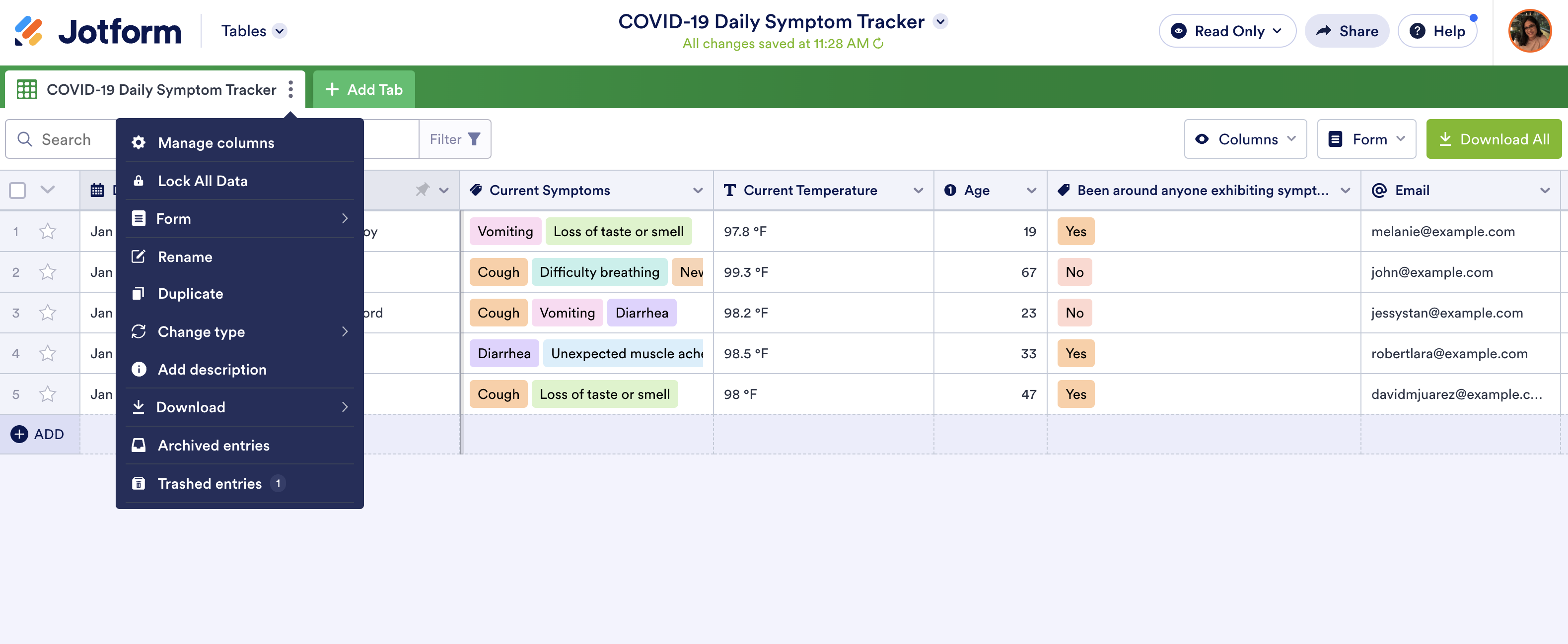 Screenshot of Jotform Tables