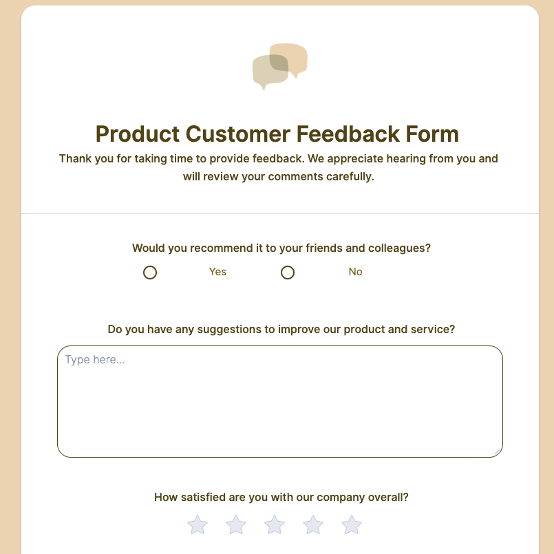 Image of Product Customer Feedback Form Template