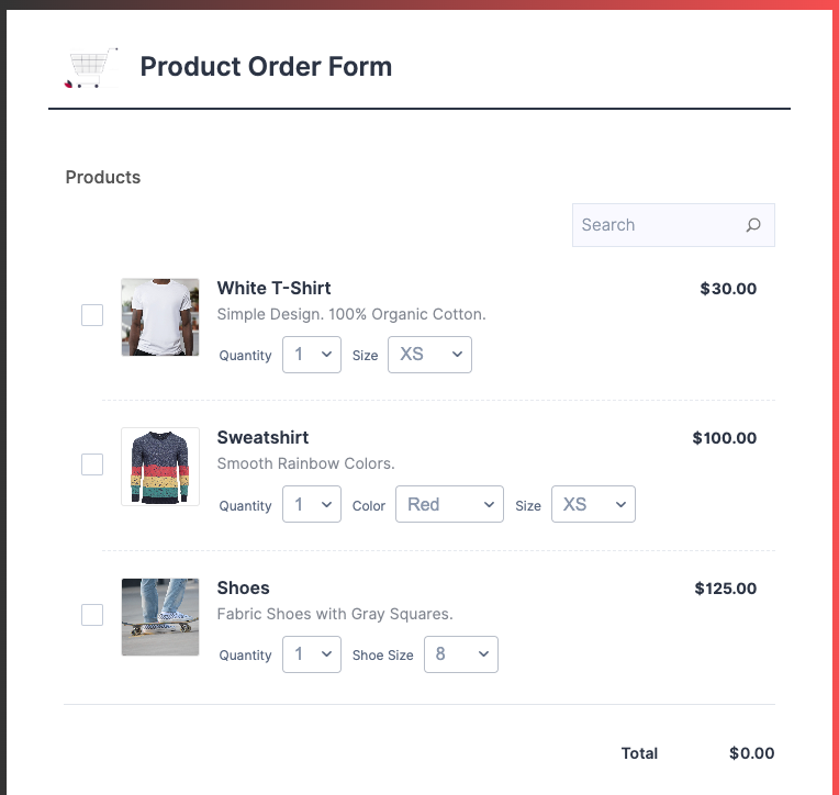 Image of Responsive Product Order Form