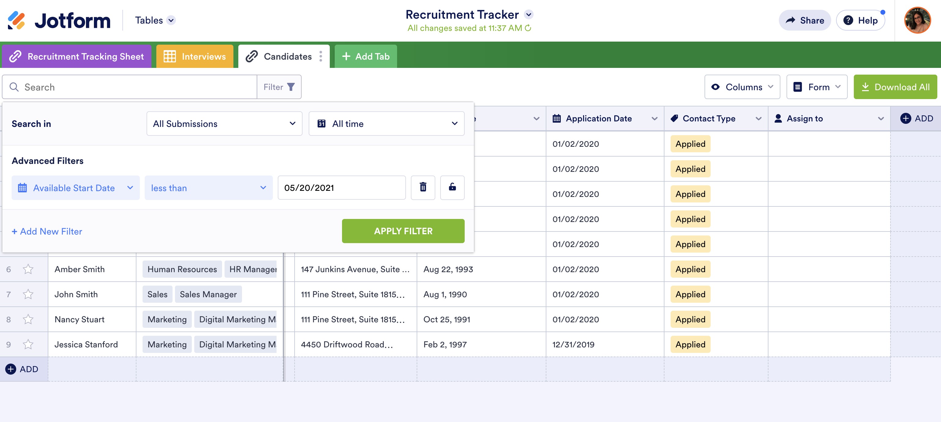 Image of Recruitment Tracker made in Jotform Tables