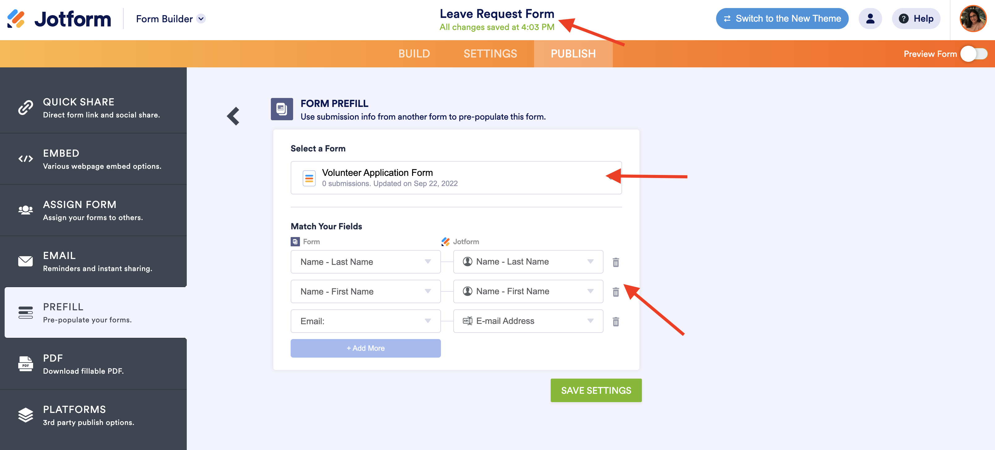 Screenshot of Prefill Page Clicking Remove Button
