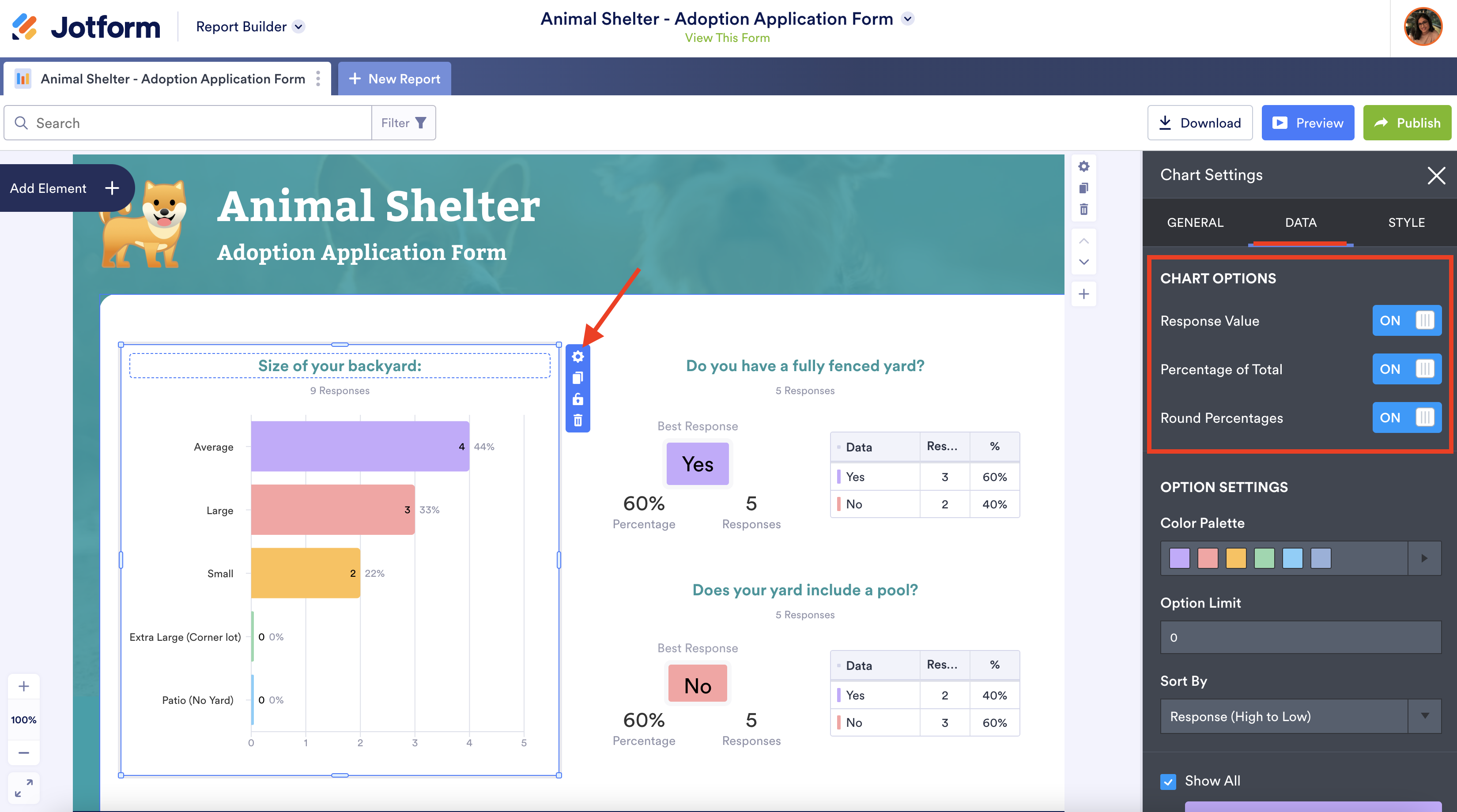 Screenshot of Report Builder Viewing Chart Settings 