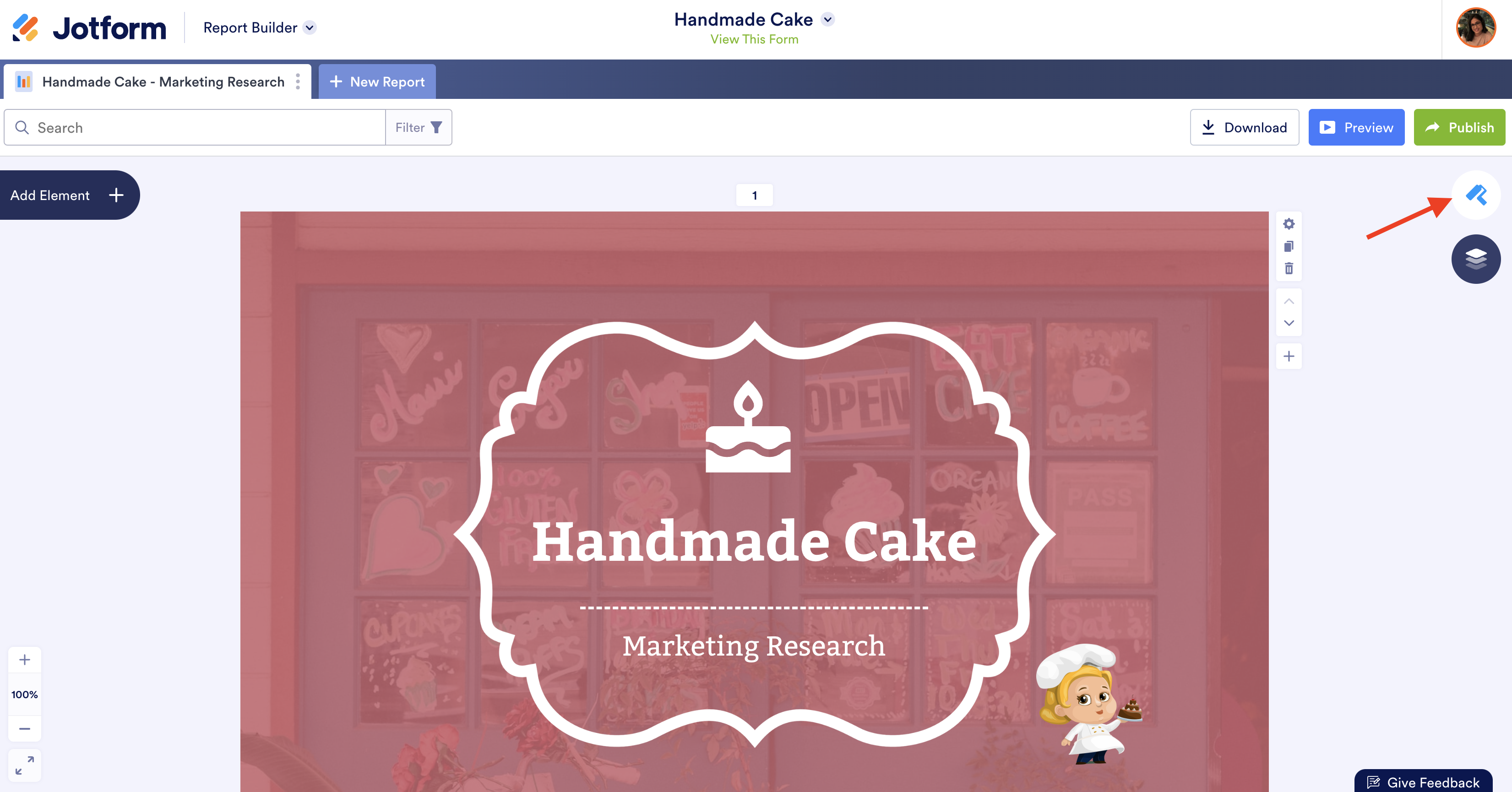 Image of Handmake Cake Report Clicking on Layout Settings