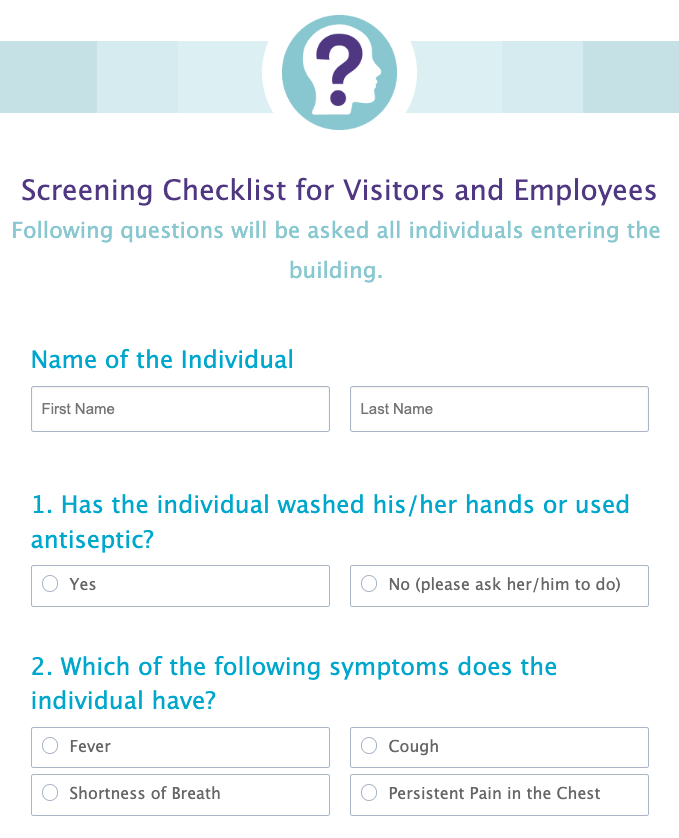 Image of Screening Checklist for Visitors and Employees Form Template