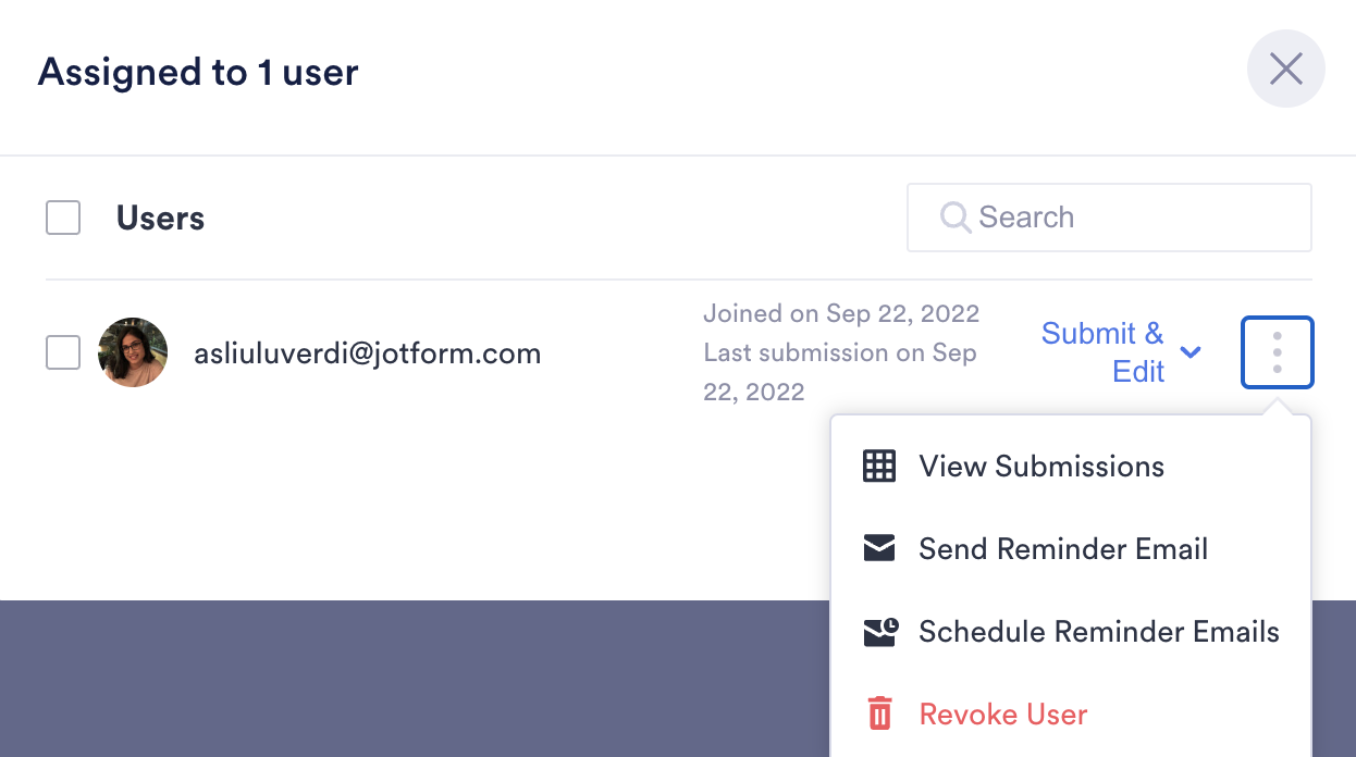 Screenshot of Assign Form Page Showing Assigned User