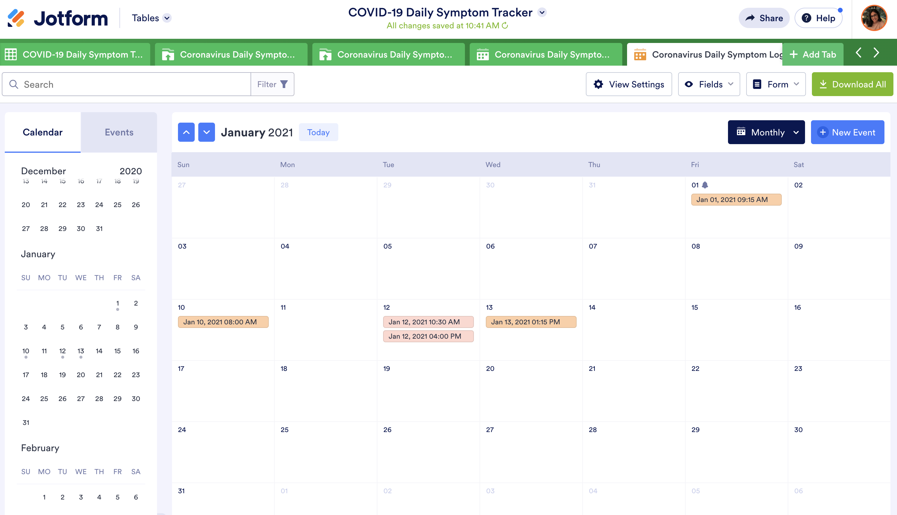 Screenshot of Calendar View