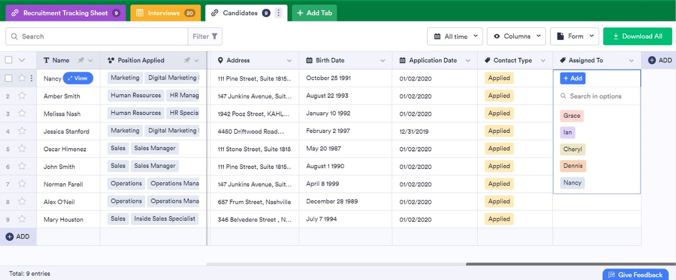 Screenshot of Jotform Tables