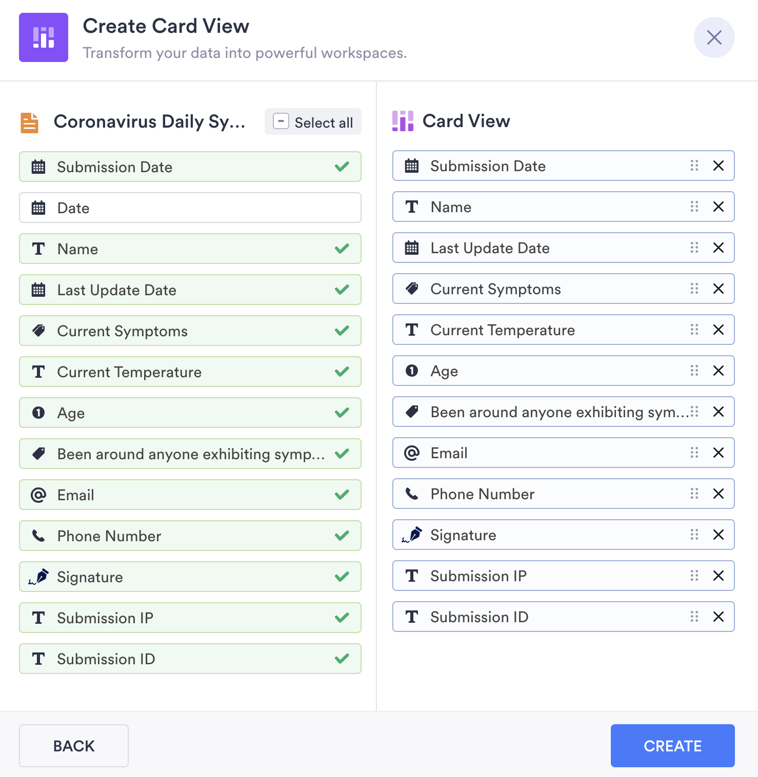Image of Create Card View Page