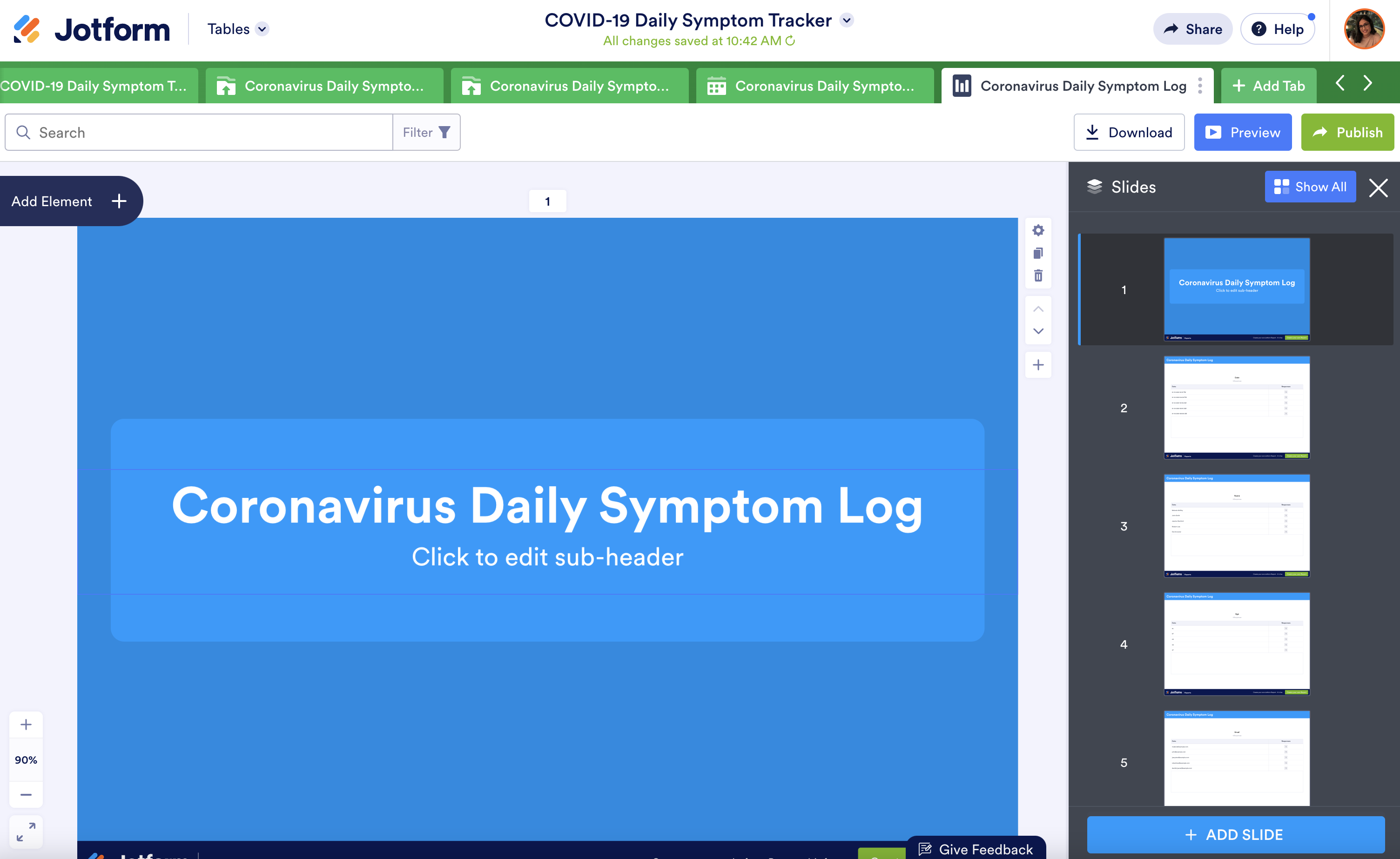Screenshot of Report View