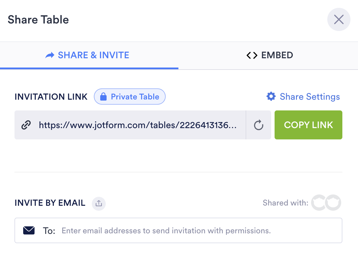 Screenshot of Share Table