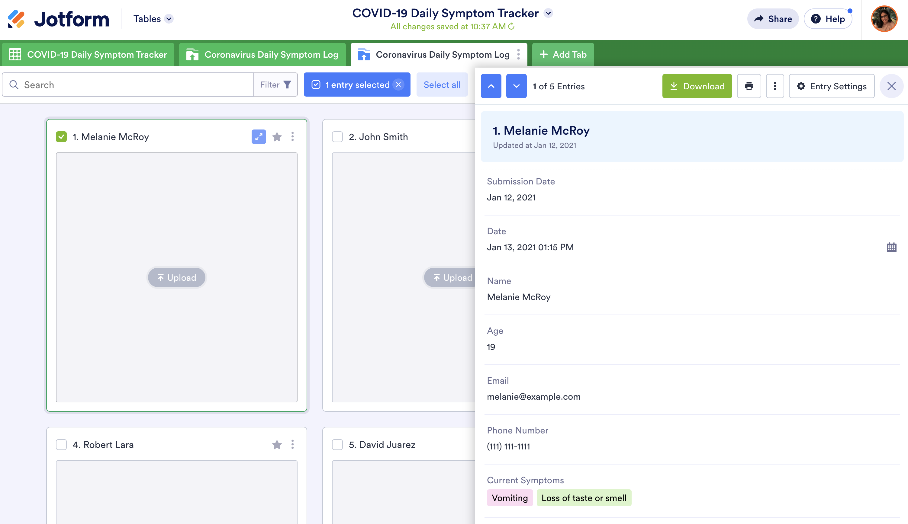 Screenshot of Uploads View