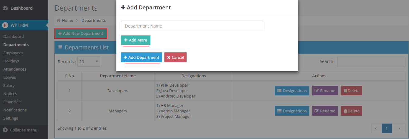 User Interface of WPHRM