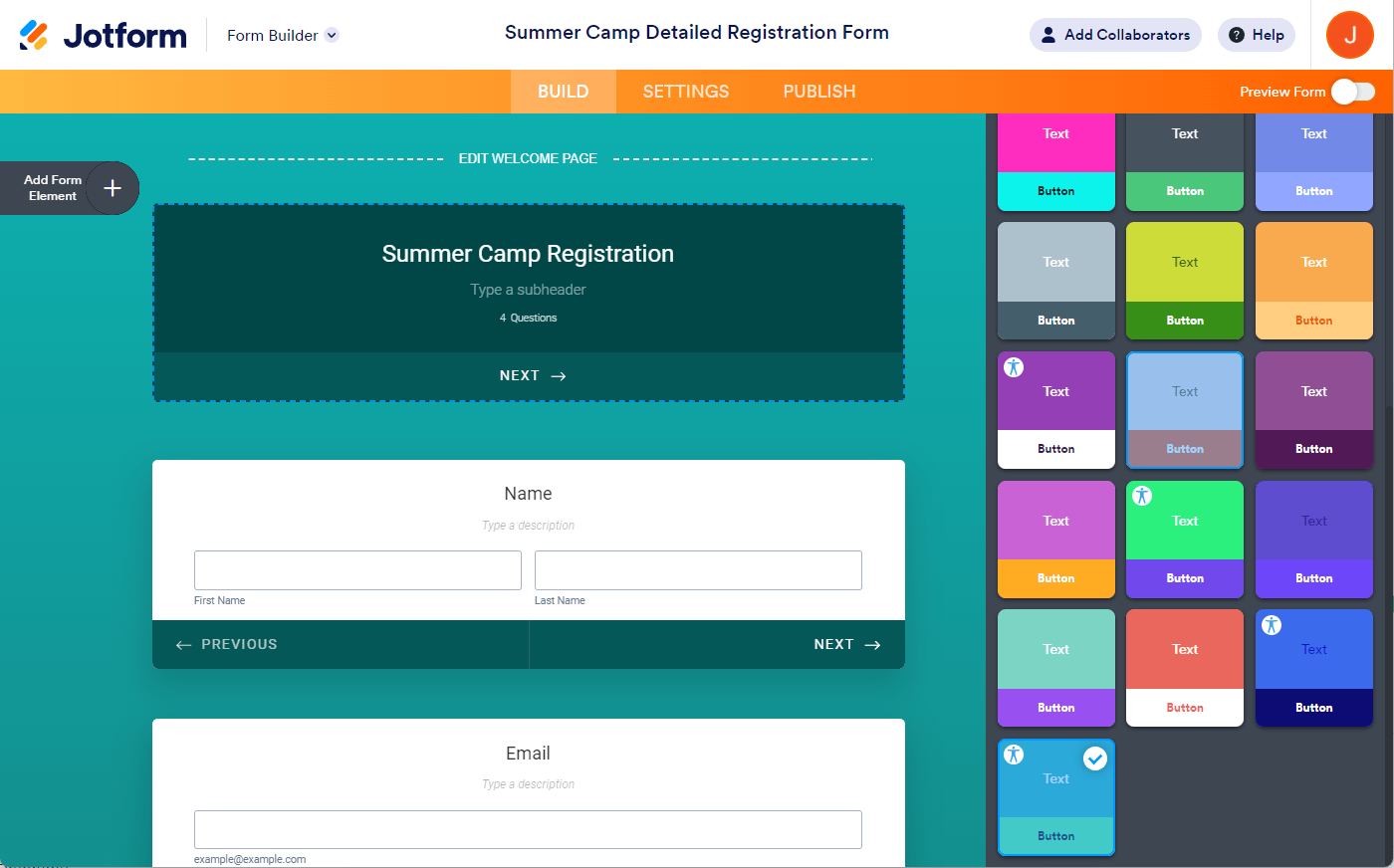 Temas Accesibles para Formularios en Tarjetas de Jotform