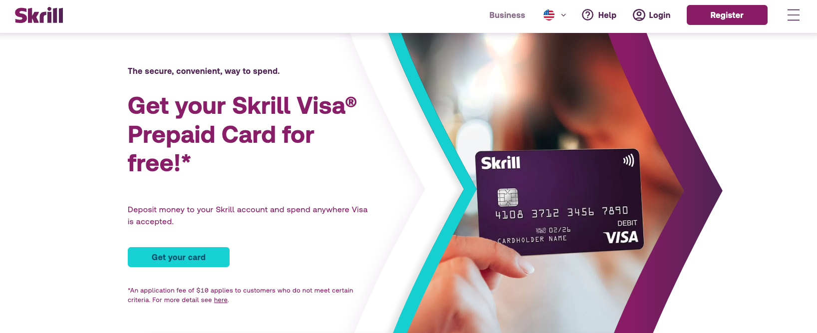 landing page of skrill
