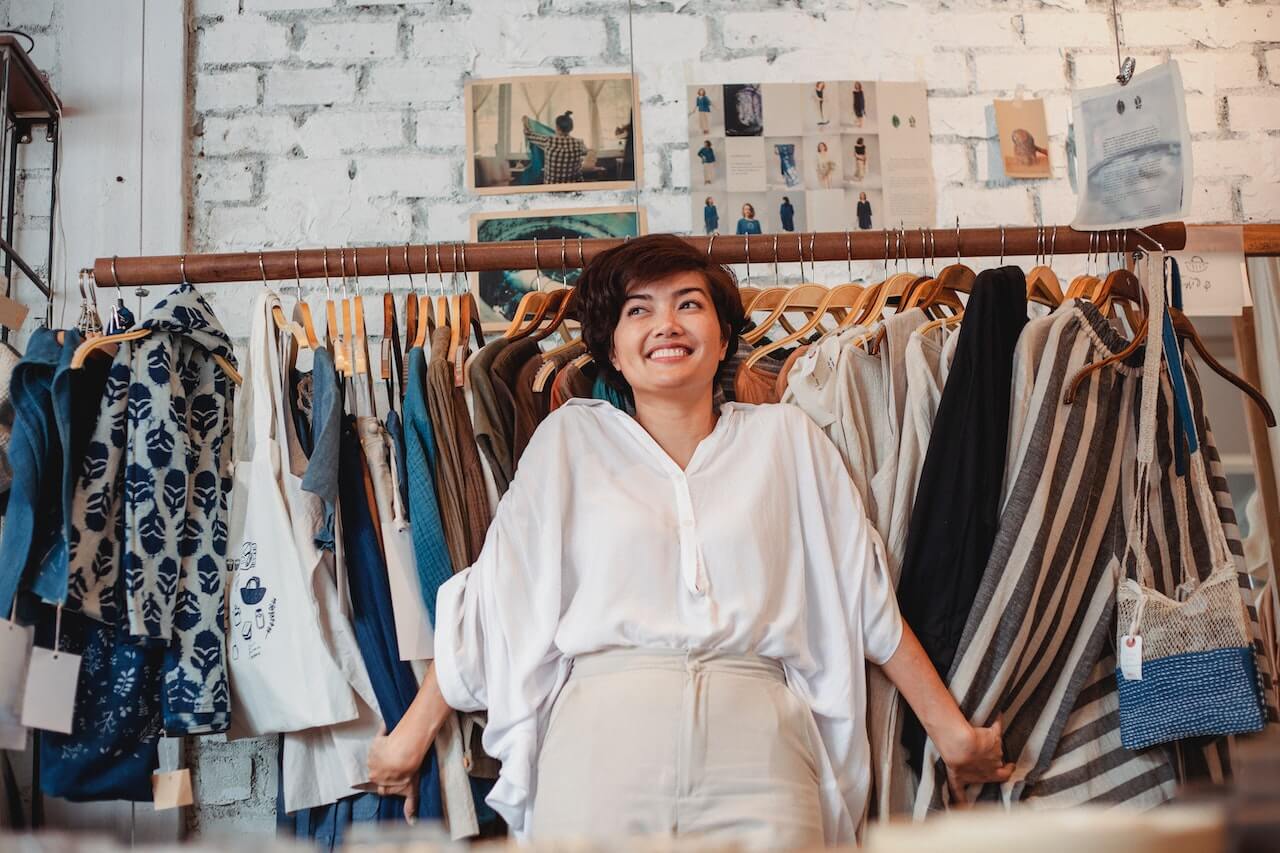 A happy employee in a work setting.