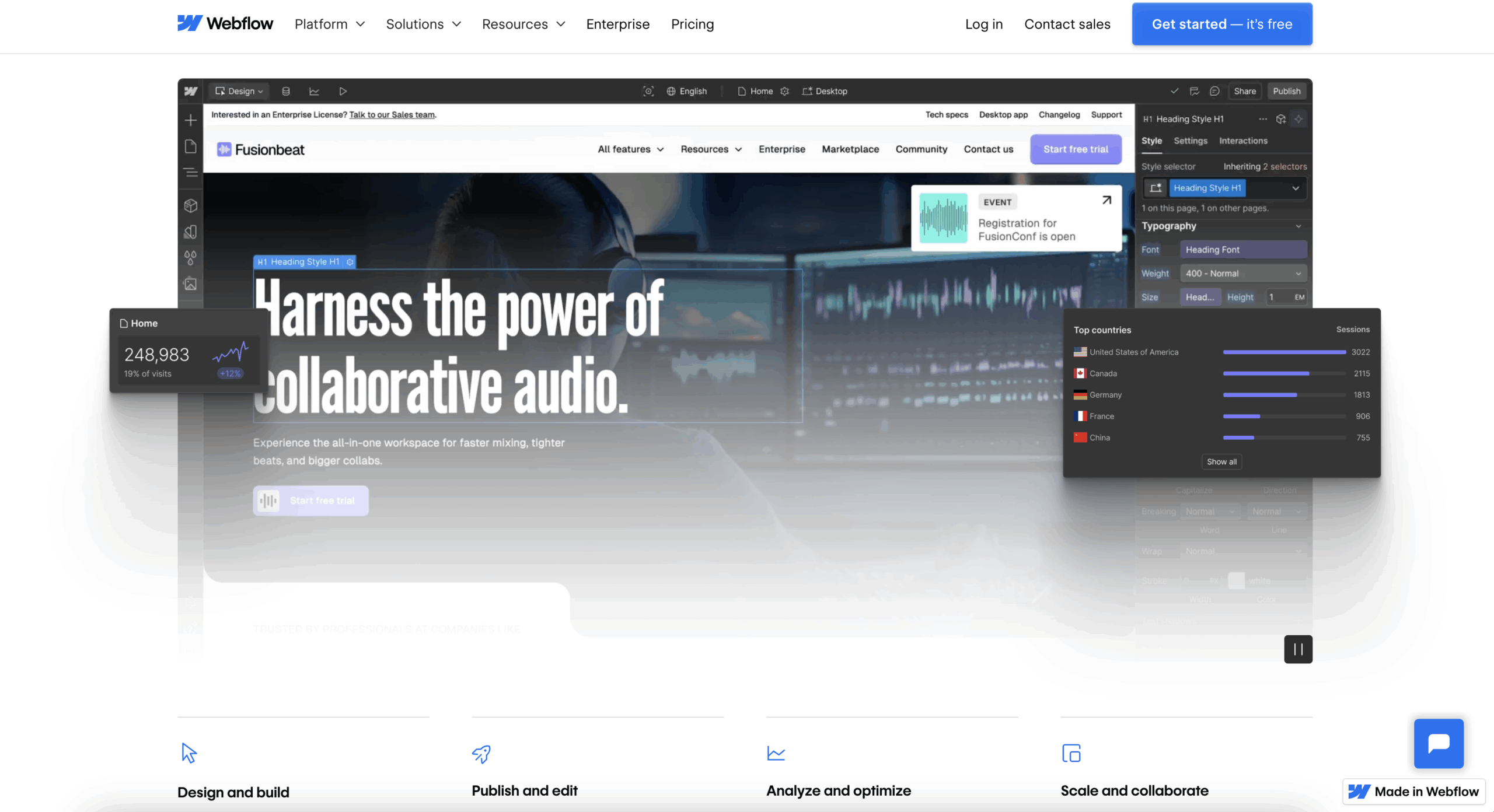 landing page of webflow
