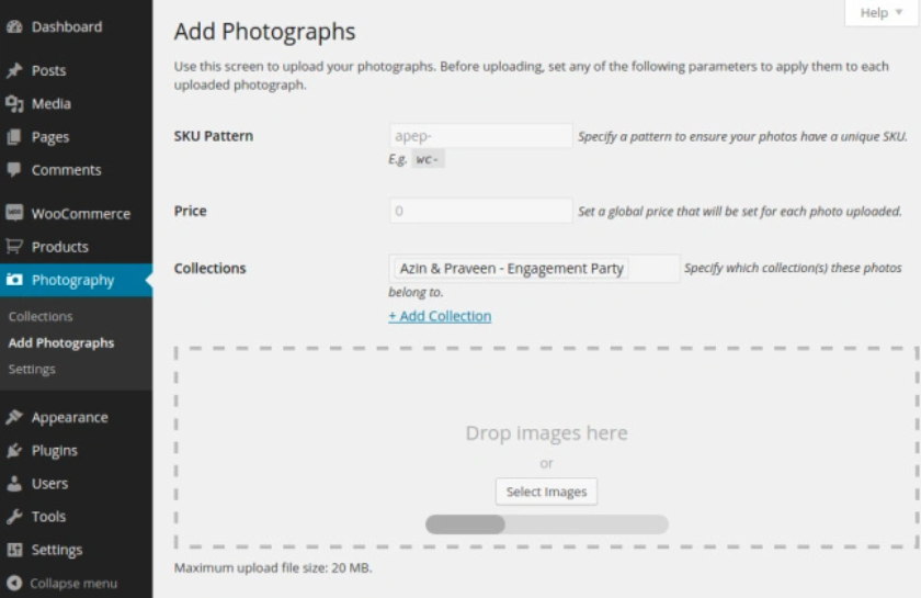 Screenshots of woocommerce photography