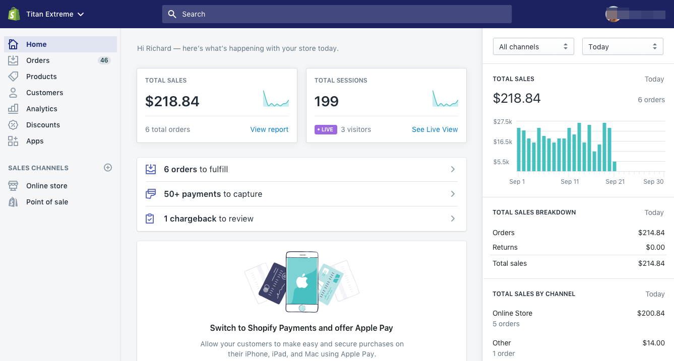 user interface of shopify
