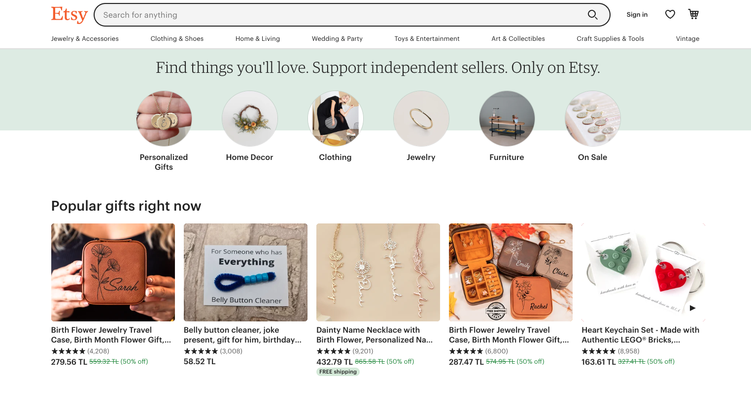 Screenshot of Etsy