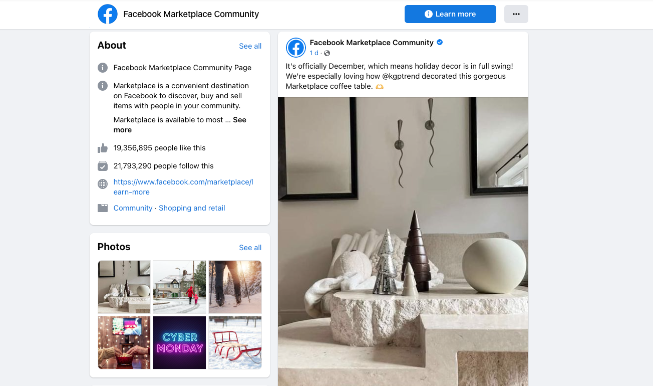 Screenshot of facebook marketplace community