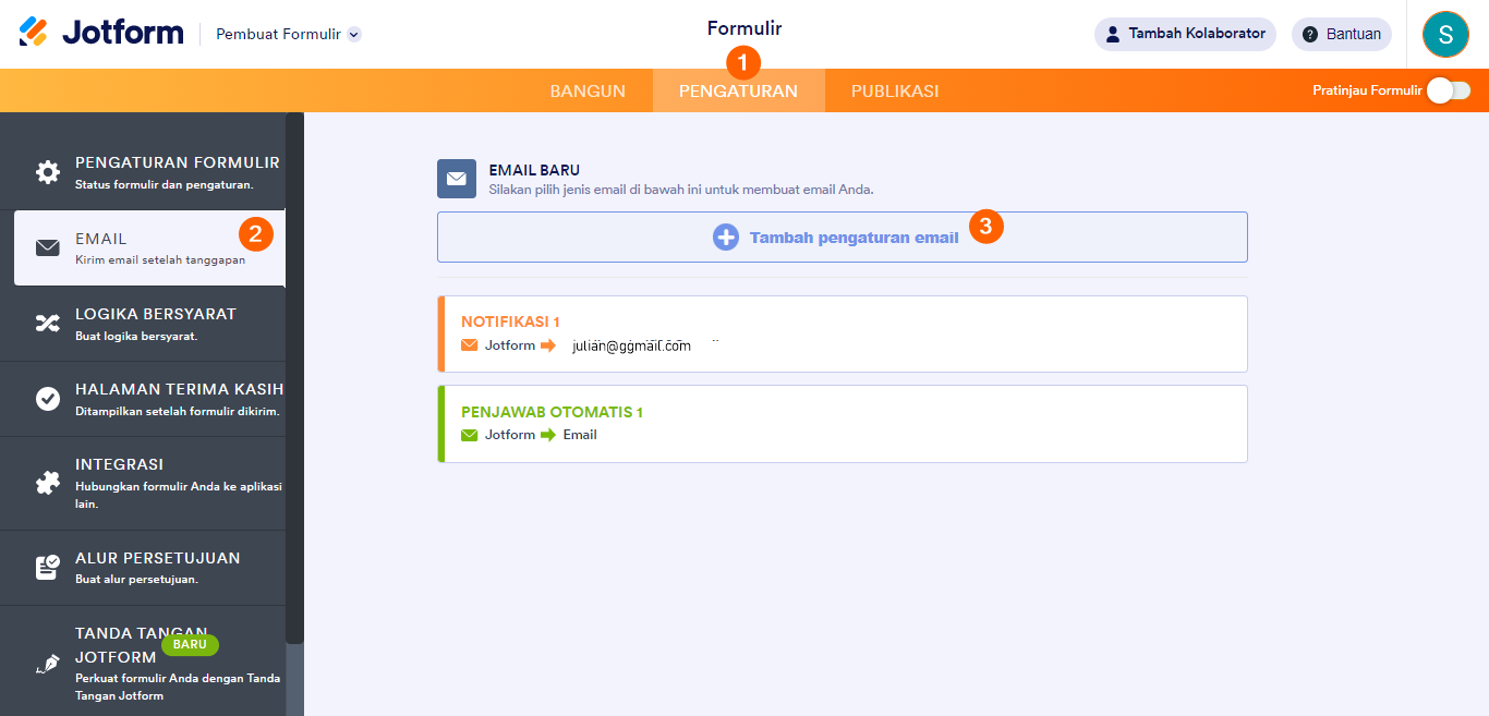 Email edit penjawab otomatis Jotform