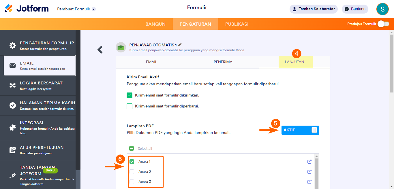 Email penjawab otomatis mengaktifkan lampiran pdf