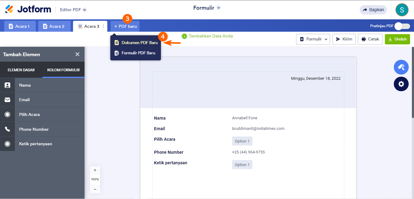 Editor pdf Jotform tambahkan dokumen pdf baru