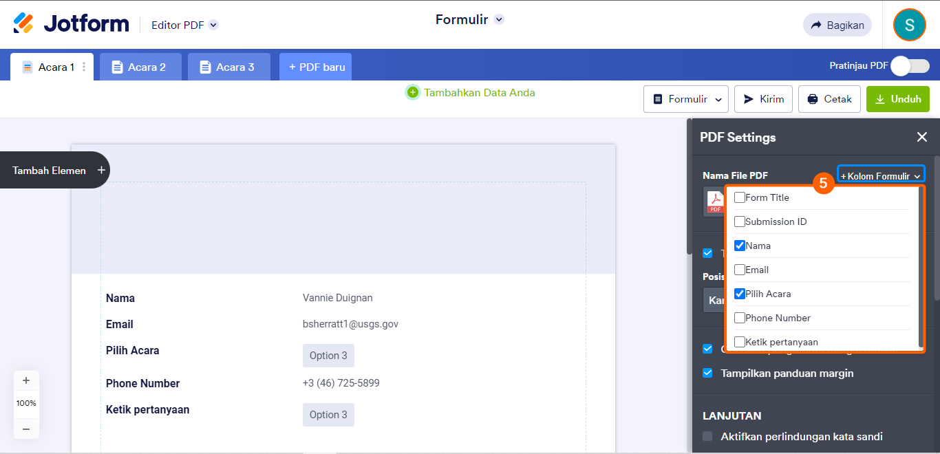 Bidang formulir nama file editor pdf
