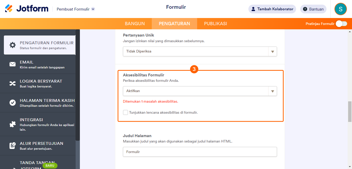 Aksesibilitas formulir Jotform diaktifkan