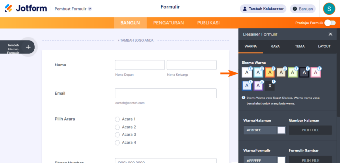 Bentuk aksesibilitas skema warna formulir klasik Jotform