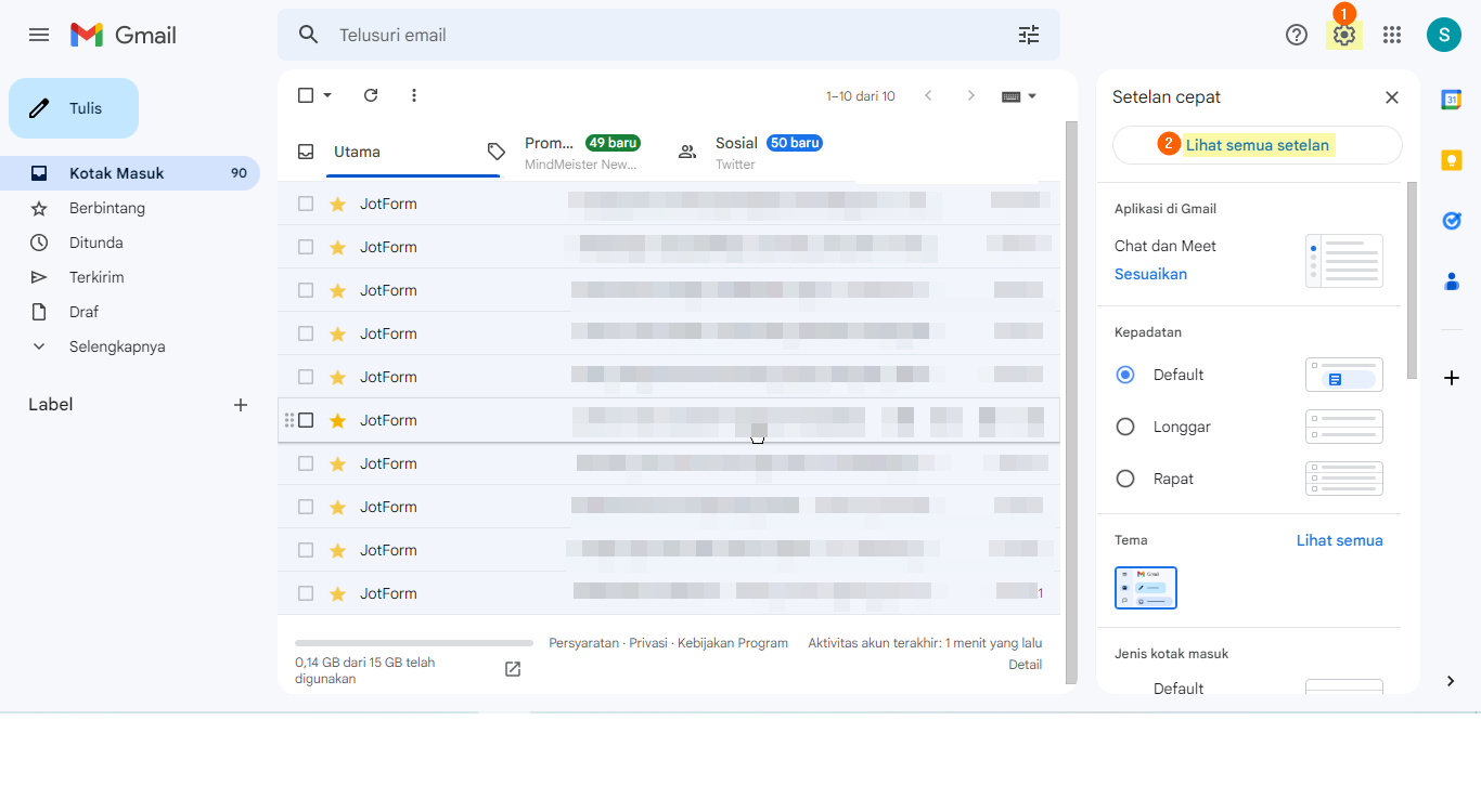 Langkah-langkah untuk mengakses semua pengaturan di Gmail