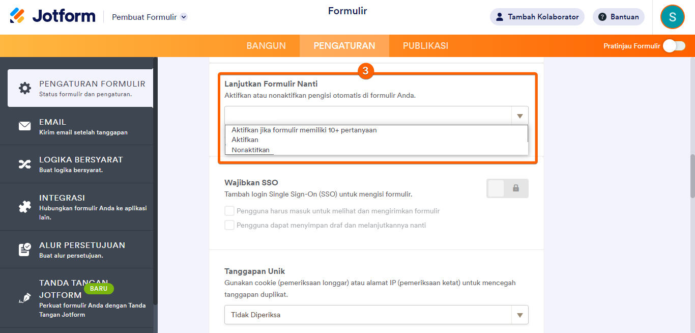 Pembangun formulir kartu lanjutkan nanti