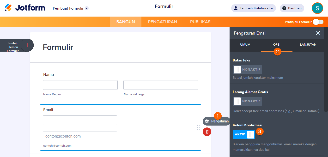 Menambahkan Bidang Konfirmasi Email