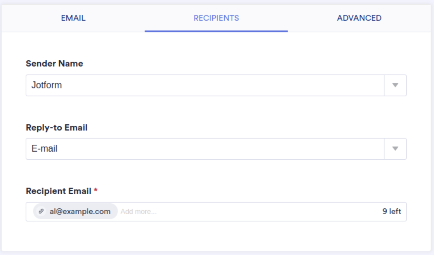 Screenshot of Recipients Page