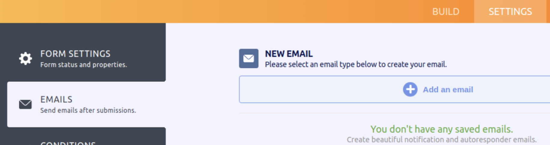 Screenshot of Settings Page Clicking on Emails