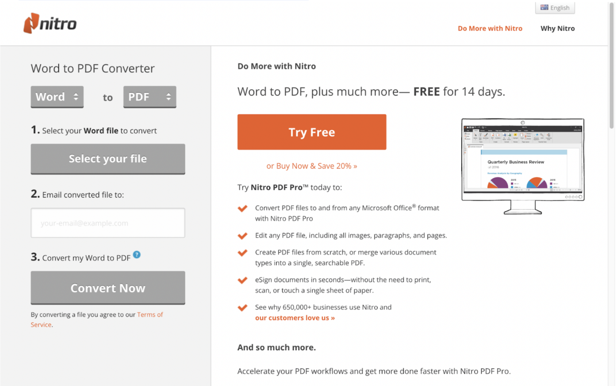 Screenshot of Nitro Online Word to PDF Converter