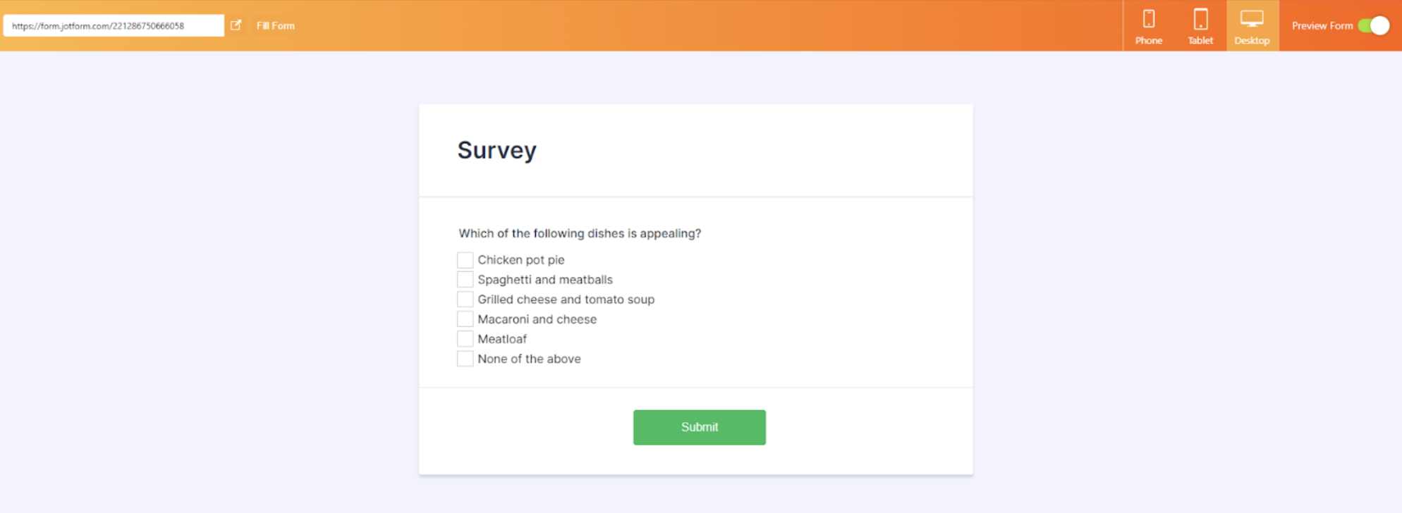 Screenshot of Survey Clicking on Preview Form